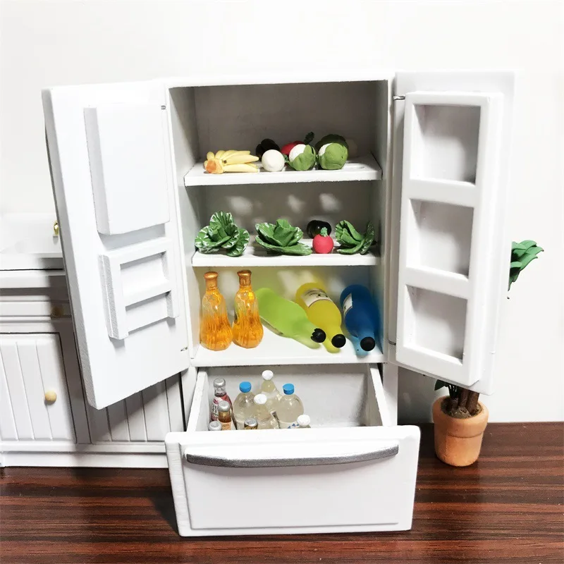 1:12 Miniatűr tárgyak Dupla ajtó Dupla hűtőszekrény Babaház konyha Étkező Dekor Babaház kiegészítők Bútor játékok