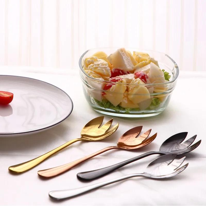 1/2DBS Fekete saláta kanál Villa rozsdamentes acél saláta desszert kanál evőeszköz készlet tálaló kanál konyhai eszközök tartozékok