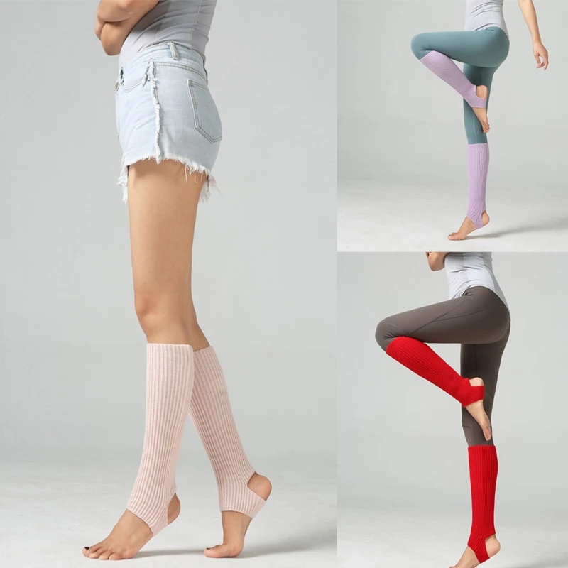 1 Pár Női Lányok Balett Tánc Lábmelegítők Bordázott Kötött Egyszínű Lábujj nélküli Latin térd magas zokni Ujjak