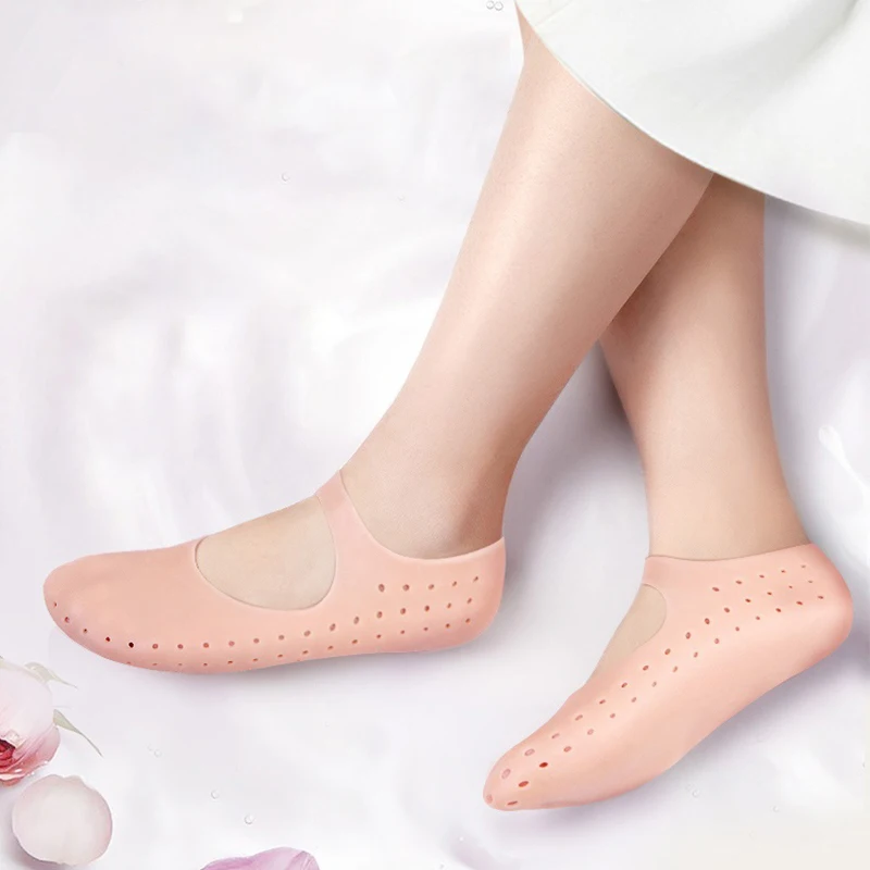 1 pár szilikon zokni gél lábápoló szerszám lábvédő fájdalomcsillapító repedésmegelőzés hidratálja az elhalt bőr eltávolító zoknit lyukkal