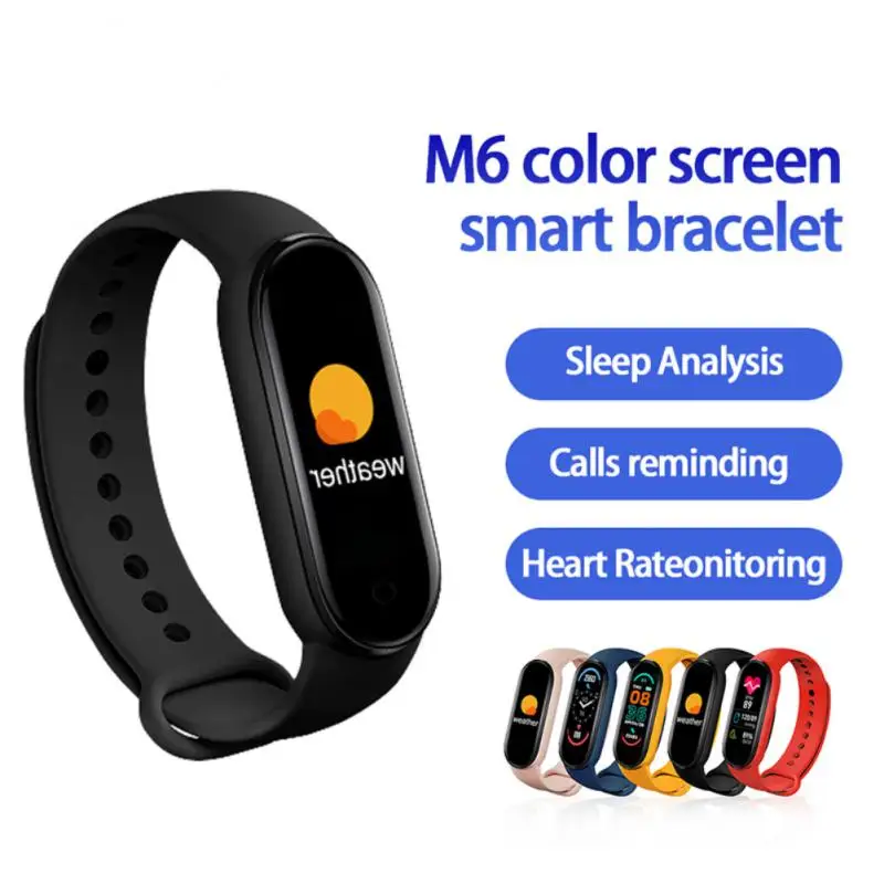 1 ~ 5DBS Új M6 intelligens karkötő óra Fitness Tracker pulzusmérő vérnyomásmérő színes képernyő Intelligens karkötő
