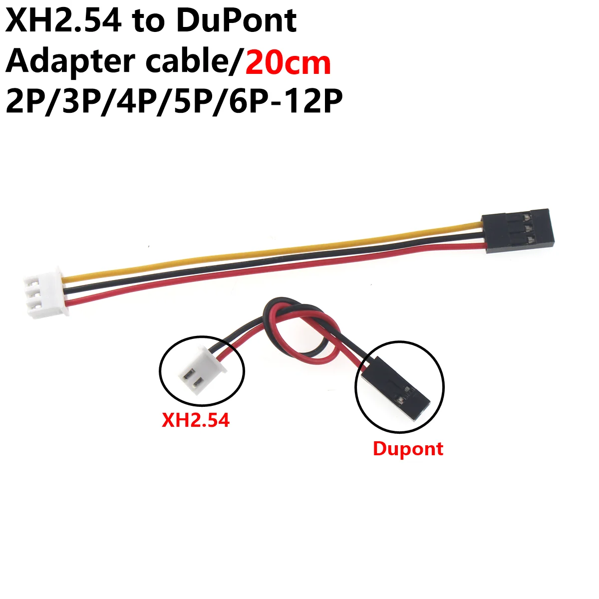 10PCS XH2.54 - DuPont fej 2P/3P/4P/5P/6P/7P/8P/10P/12P 20 cm-es csatlakozókábel adapter