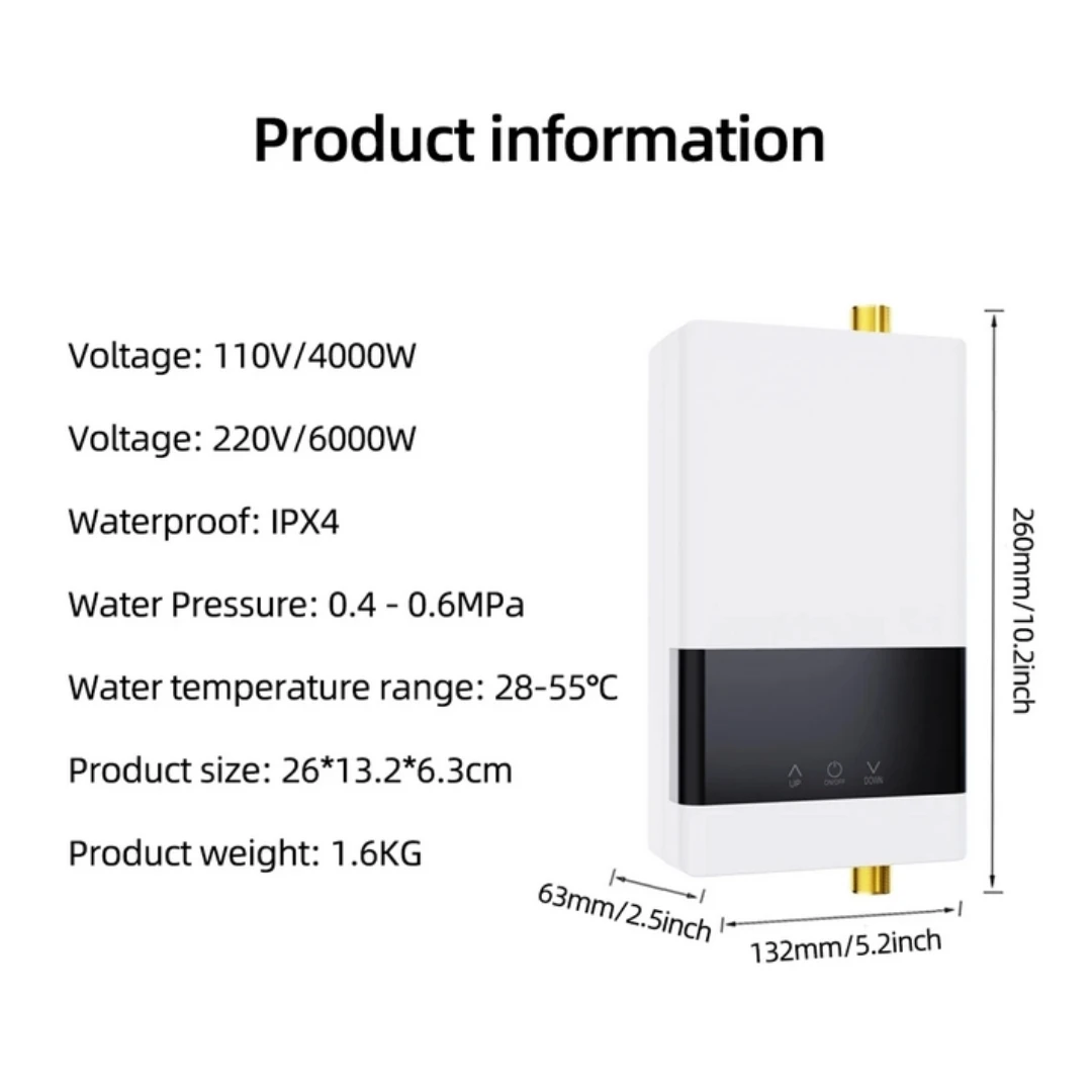 110V / 220V azonnali vízmelegítő Fürdőszoba konyha falra szerelhető elektromos vízmelegítő LCD hőmérséklet-kijelző távirányítóval