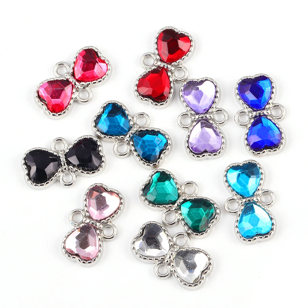15Pcs Aranyos kristály szerelem szív cinkötvözet Ékszer csatlakozó Charms ékszerkészítéshez DIY fülbevaló medálok Nyakláncok kiegészítők