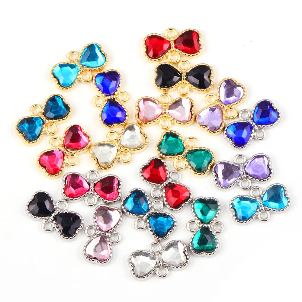 15Pcs Aranyos kristály szerelem szív cinkötvözet Ékszer csatlakozó Charms ékszerkészítéshez DIY fülbevaló medálok Nyakláncok kiegészítők
