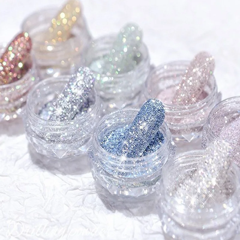 1box Körömkristály gyémánt por szivárványszínű csillogás fényes pigment holografikus üveg mikrofúró körmök művészeti dekoráció köröm barkácsolás