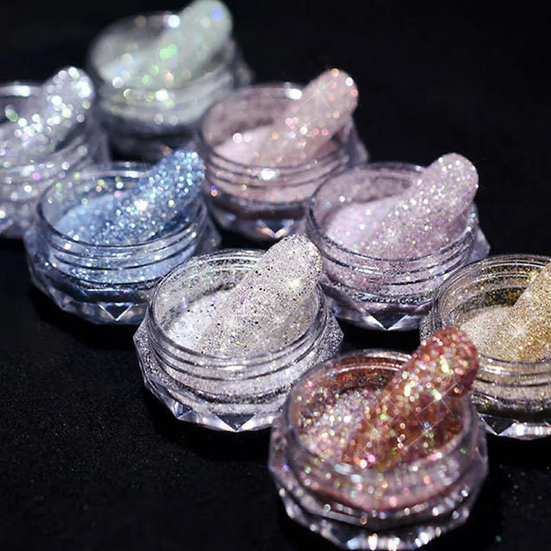 1box Körömkristály gyémánt por szivárványszínű csillogás fényes pigment holografikus üveg mikrofúró körmök művészeti dekoráció köröm barkácsolás