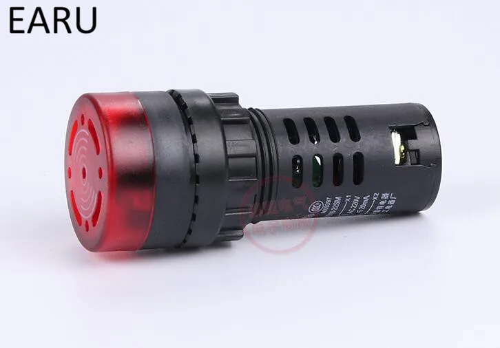 1db AD16-16M 12V 24V 110V 220V 380V 16mm Vaku jelzőfény piros LED aktív hangjelző Hangjelzés jelző piros zöld sárga