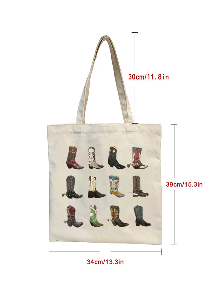 1db Boot Western nagy kapacitású válltáskák Vintage Boho Texas vászon vásárlói táska Cowgirl Cowboy aranyos grafika retro táska ajándékok