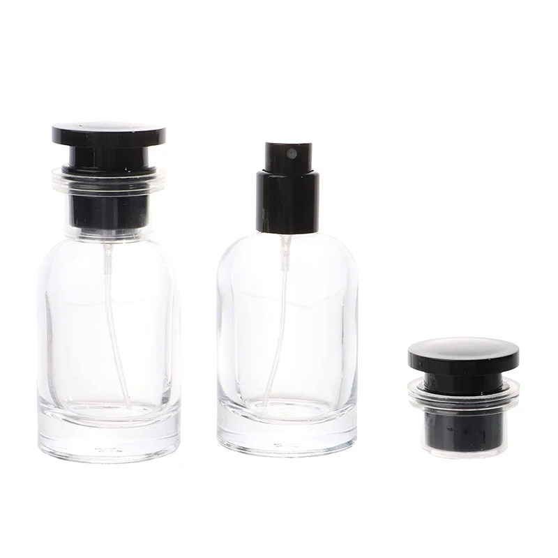 1Pc 30ml átlátszó parfümös üveg vastag üveg spray palack négyzet alakú üres kozmetikai tartály utazáshoz