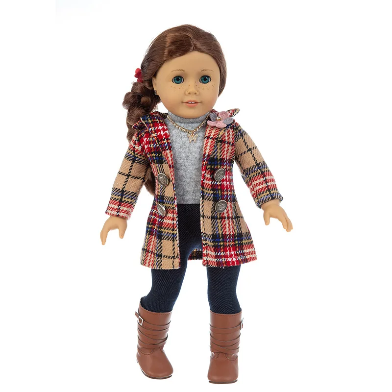 2023 Új rácskabát Fit for American Girl Doll ruhák 18 hüvelykes baba , Christmas Girl Gift (csak ruhákat árul)