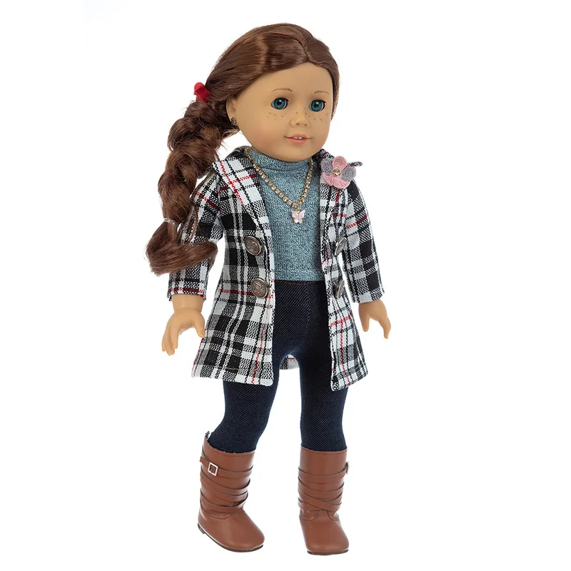 2023 Új rácskabát Fit for American Girl Doll ruhák 18 hüvelykes baba , Christmas Girl Gift (csak ruhákat árul)