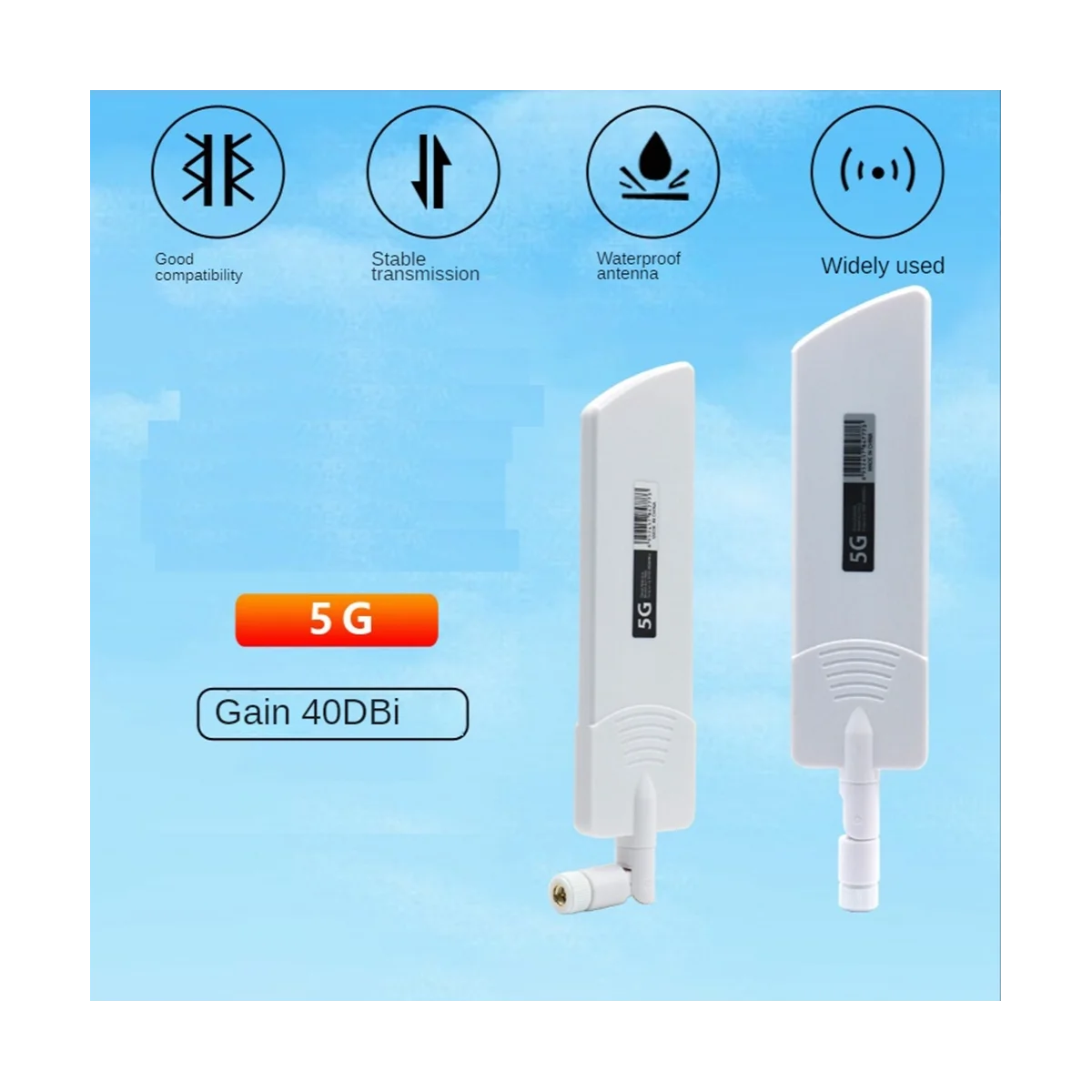 2DB 5G/3G/4G/GSM teljes sávú ragasztóstift Omni vezeték nélküli intelligens mérő router modul nyereség 40DBi antenna, fehér SMA apa