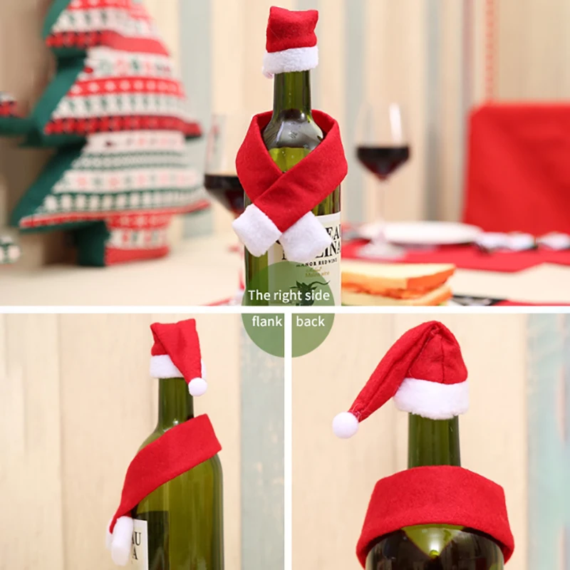 2db/készlet karácsonyi borosüveg borító karácsonyi borosüveg dekoráció Mikulás üveg dekoráció kalappal Home Hotel Party asztal dekoráció