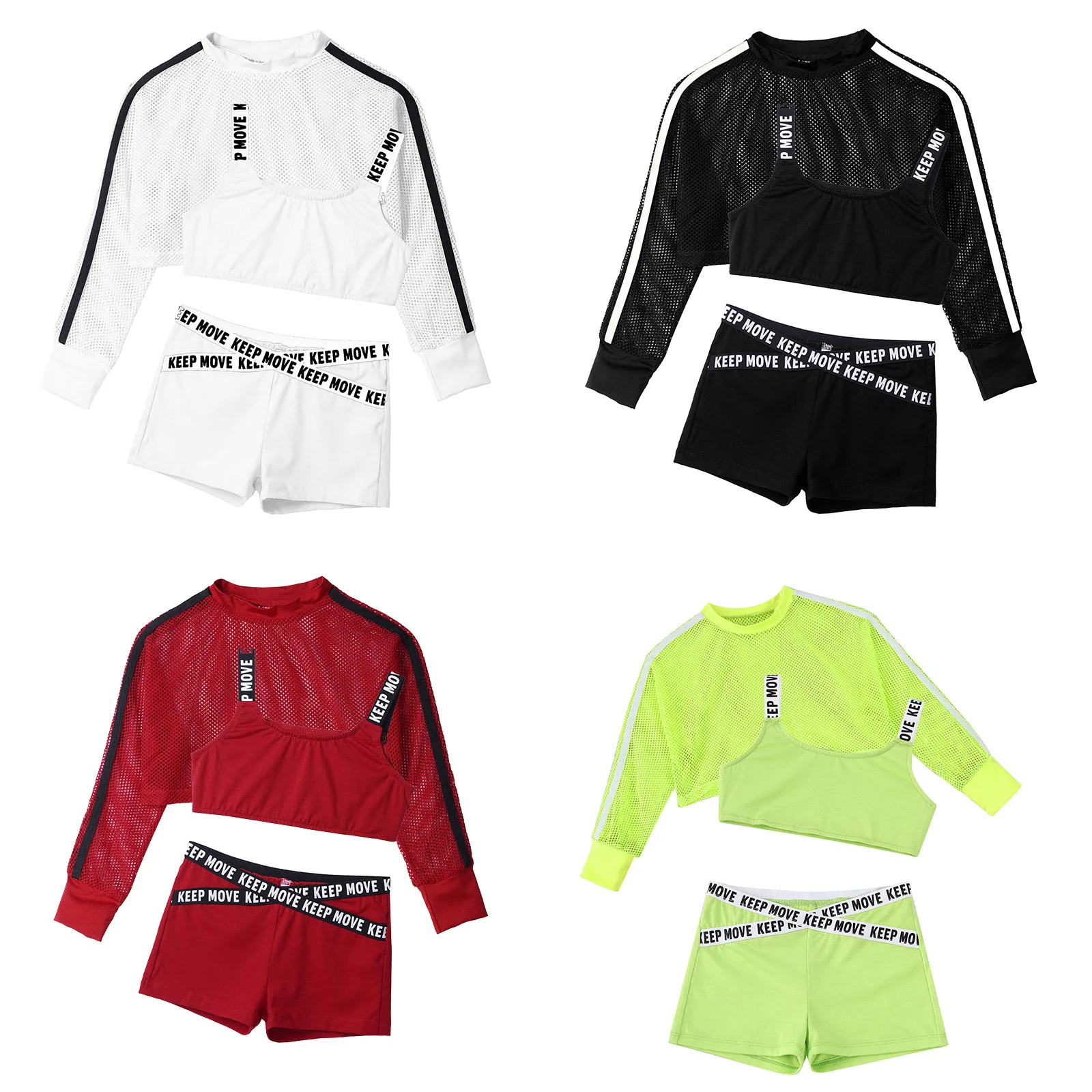 3Pcs Kids Girls Sport Suit Üreges nyári lélegző háló takaró felsők és rövidnadrágok szett futás Modern táncterem Jóga edzés
