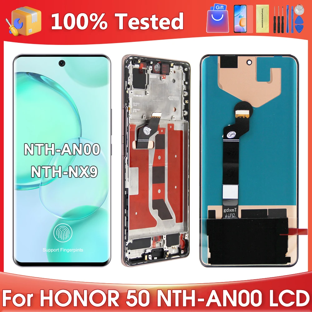 6.57''HUAWEI Honor 50 esetén Az eredeti Honor50 NTH-AN00 NTH-NX9 LCD kijelző érintőképernyős digitalizáló szerelvény cseréje