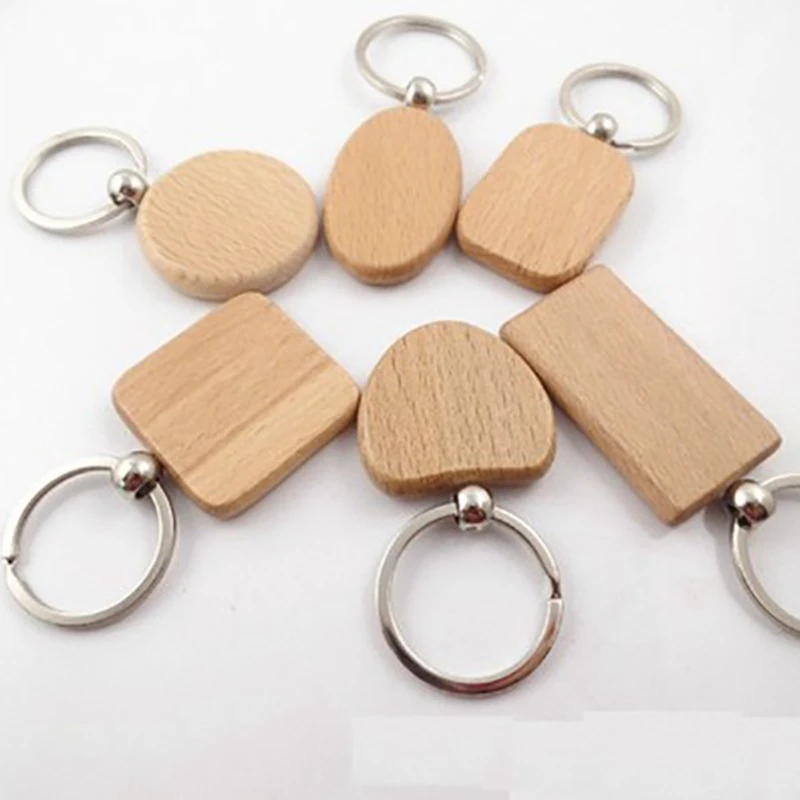 60 Üres fa fa kulcstartó DIY fa kulcstartó kulcstartó Anti-Lost Wood kiegészítők ajándék