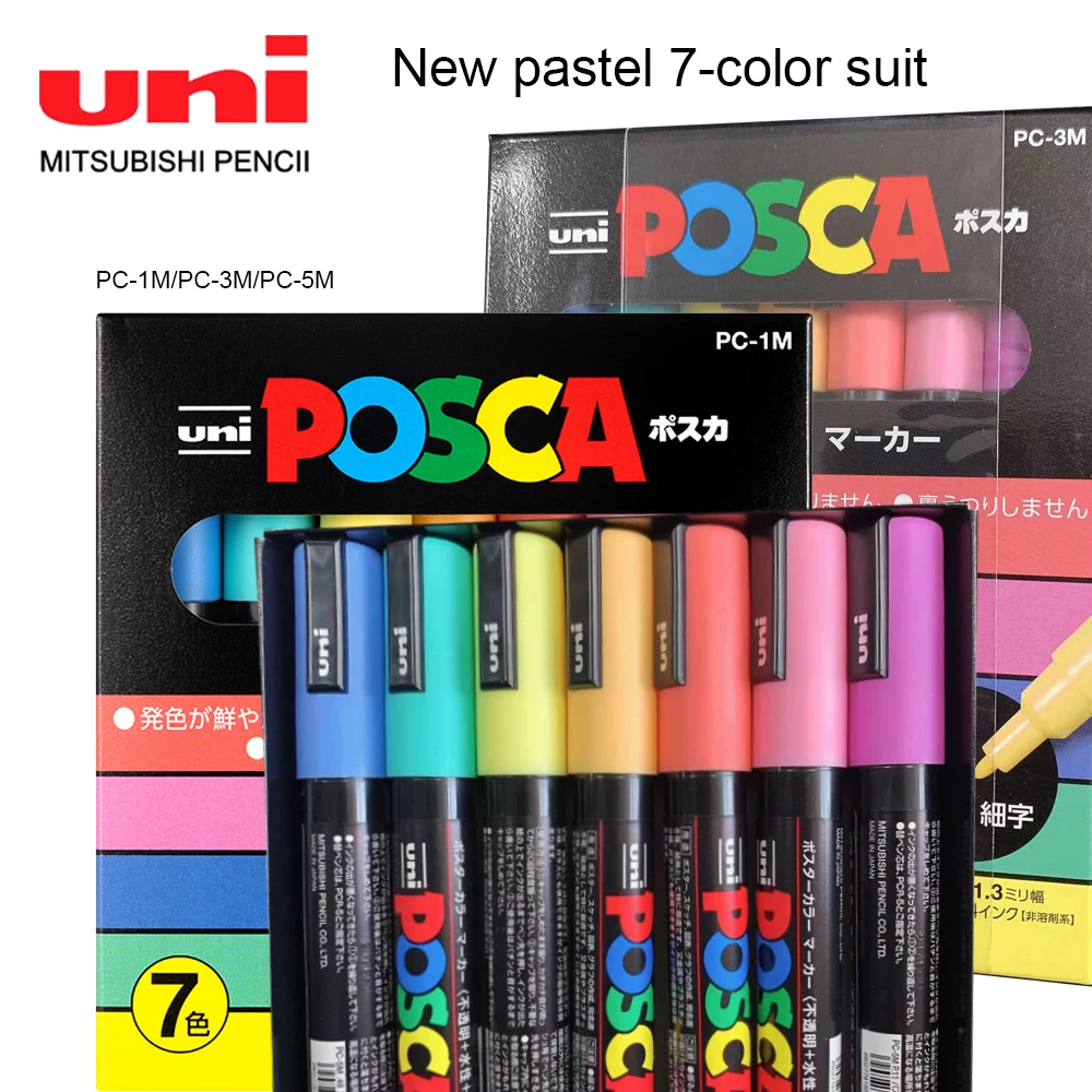 7Color UNI POSCA jelölők Toll készlet PC-1M PC-3M PC-5M graffiti festés színes jelölő művészeti kellékek szövetfesték írószer kellékek