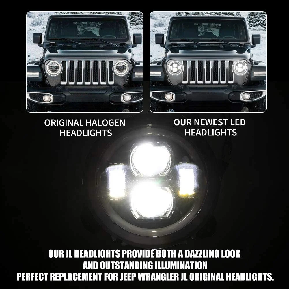 9 hüvelykes kerek fényszóró Halo DRL tompított fényszóró LED-es fényszóróval és irányjelző lámpával a Jeep JL 2018 2019 2020 High számára