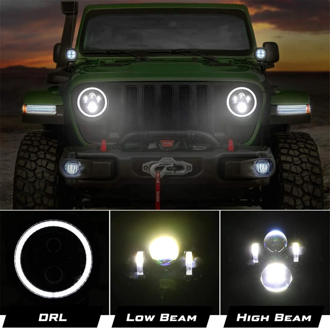 9 hüvelykes kerek fényszóró Halo DRL tompított fényszóró LED-es fényszóróval és irányjelző lámpával a Jeep JL 2018 2019 2020 High számára