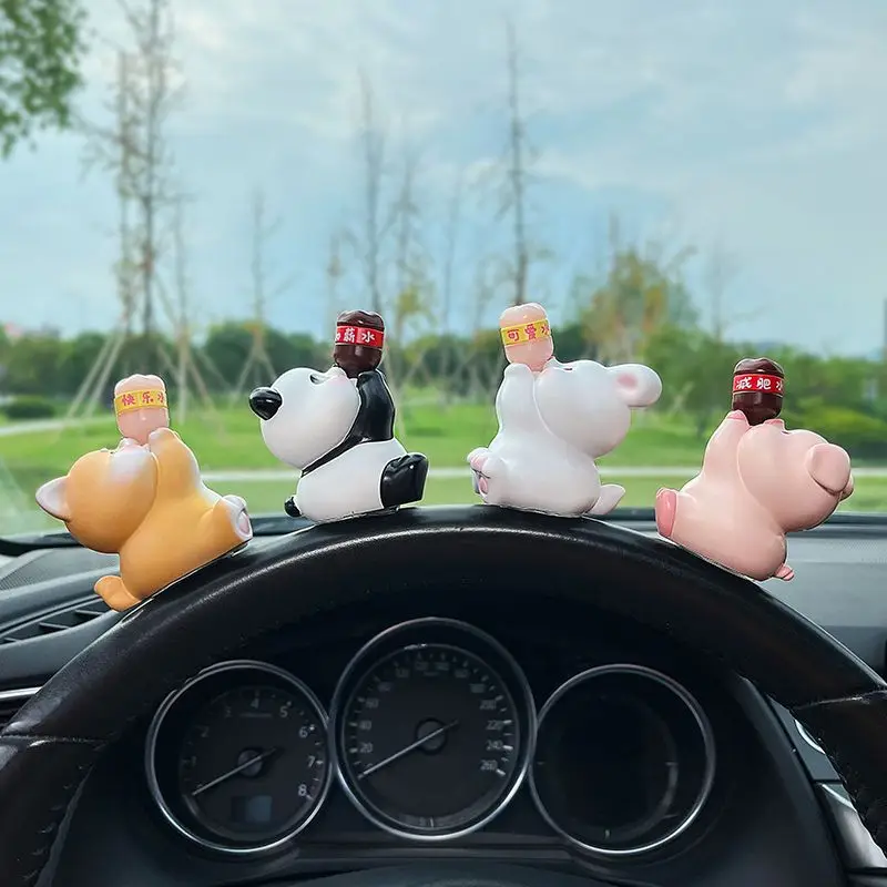 Atsafepro Boldog kis állatok Autó díszek Aranyos visszapillantó tükör kiegészítők Rajzfilm automatikus műszerfal dekorációk Kreatív autó