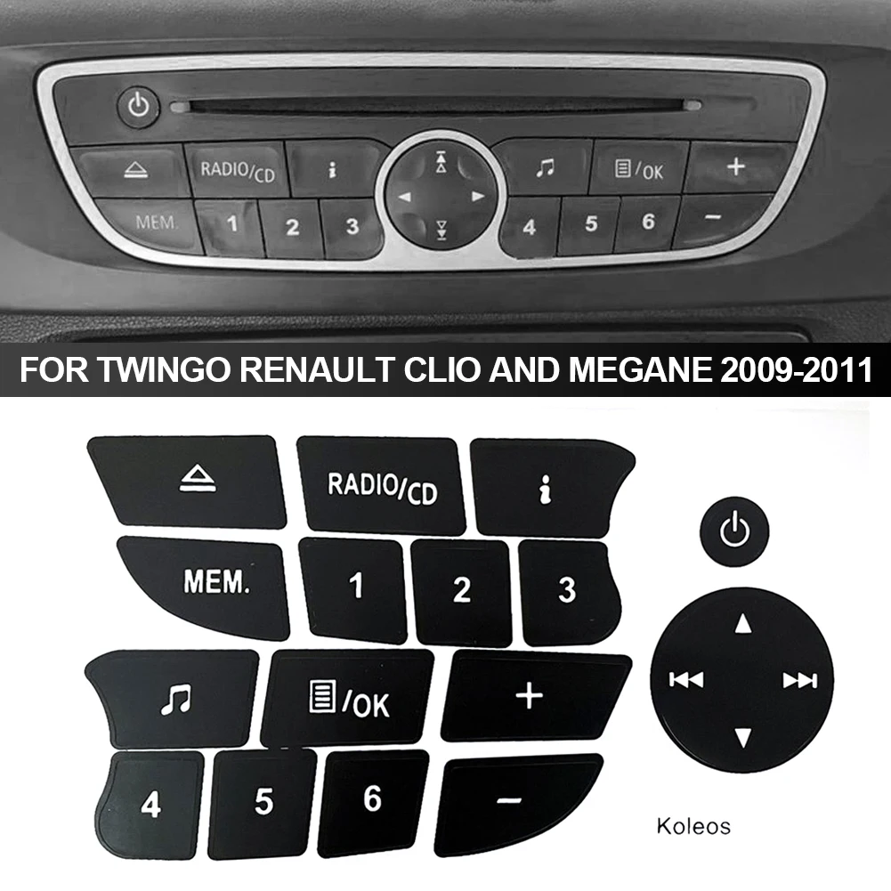 Autógomb javítás matricák Fekete Audio gomb javítás Matrica matricák Tartozékok Twingo Renault Clio és Megane 2009-2011