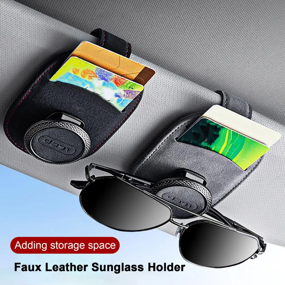 Autós napszemüveg tartó csipesz Sokoldalú autó napellenző klip műbőr tartó napszemüvegekhez Kártyák Szemüvegek Automatikus szervezéshez