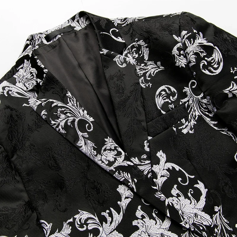 Black Casual férfi blézerdzseki Slim Fit virág mintás férfi virágos blézer rock and roll jelmezek divat hímzés design Q814