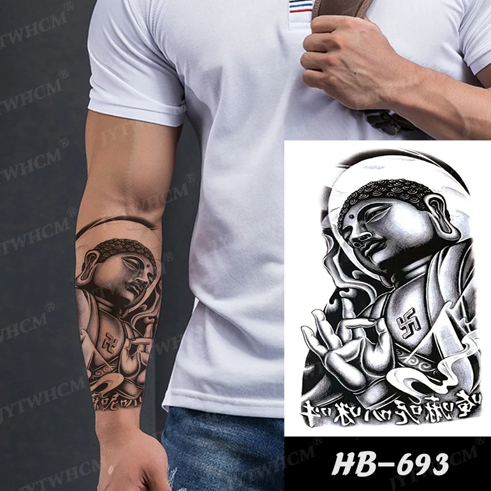Buddha fej tetováló matrica fekete vázlat reális vízálló ideiglenes tetoválás a testen Flash majom felhő a sárkány matricákban