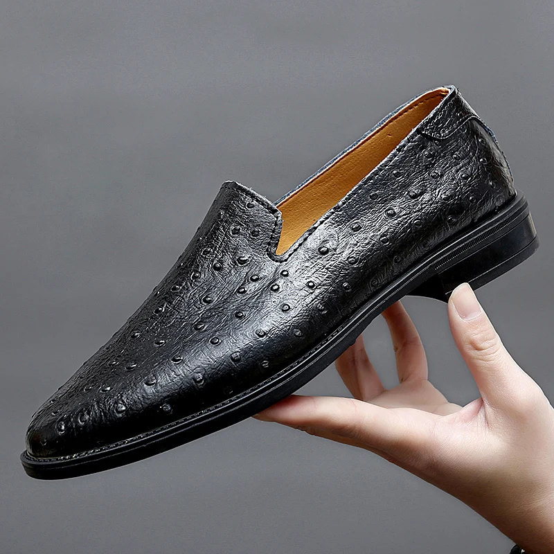Bőr férfi alkalmi cipők Férfi lélegző csúszás lusta cipőkön Brit stílusú napi szabadidő bőrcipők