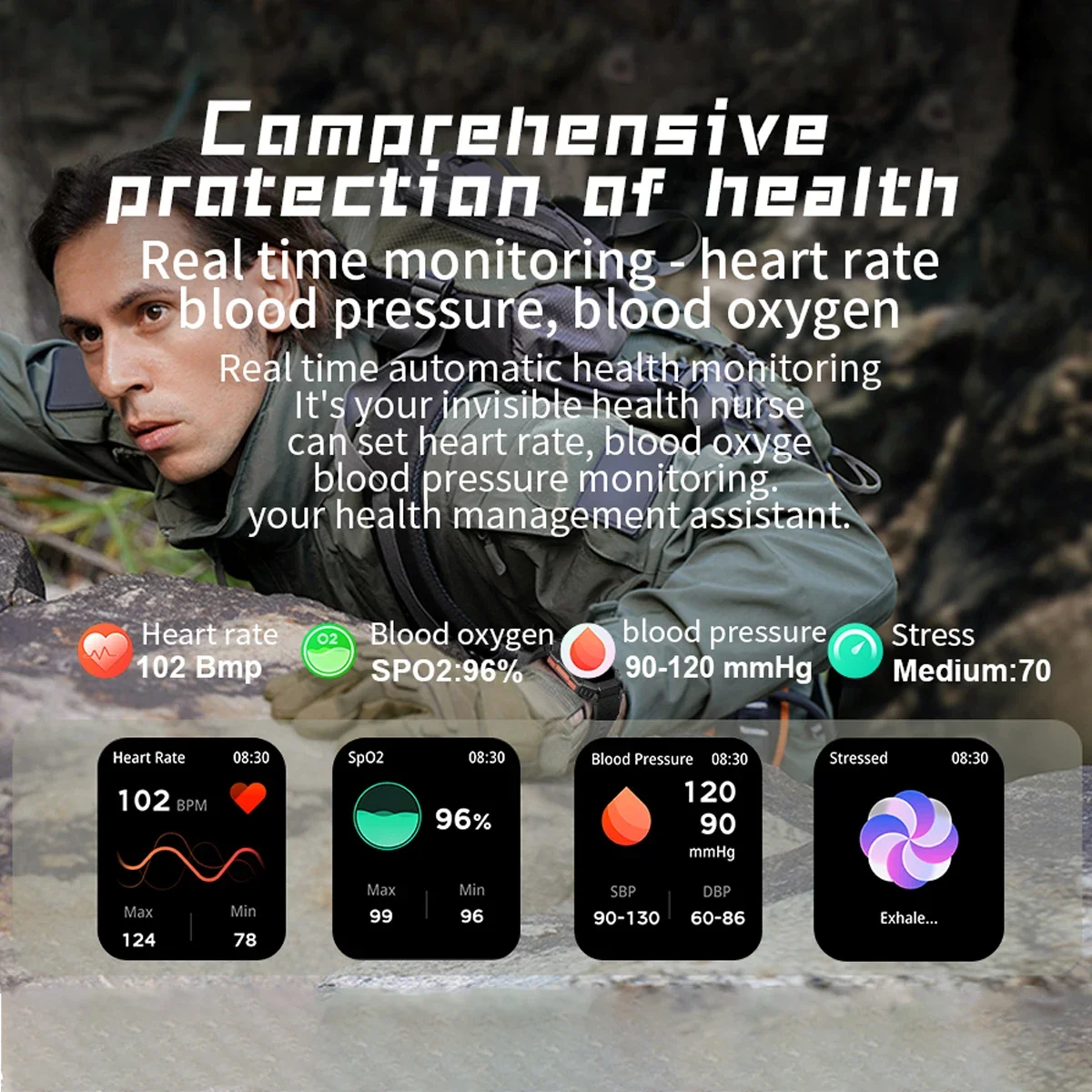 Canmixs GPS Smart Watch Men 620mAh Compass 100+Sport módok Ftiness órák Ip68 vízálló AI Voice Bluetooth Call okosóra