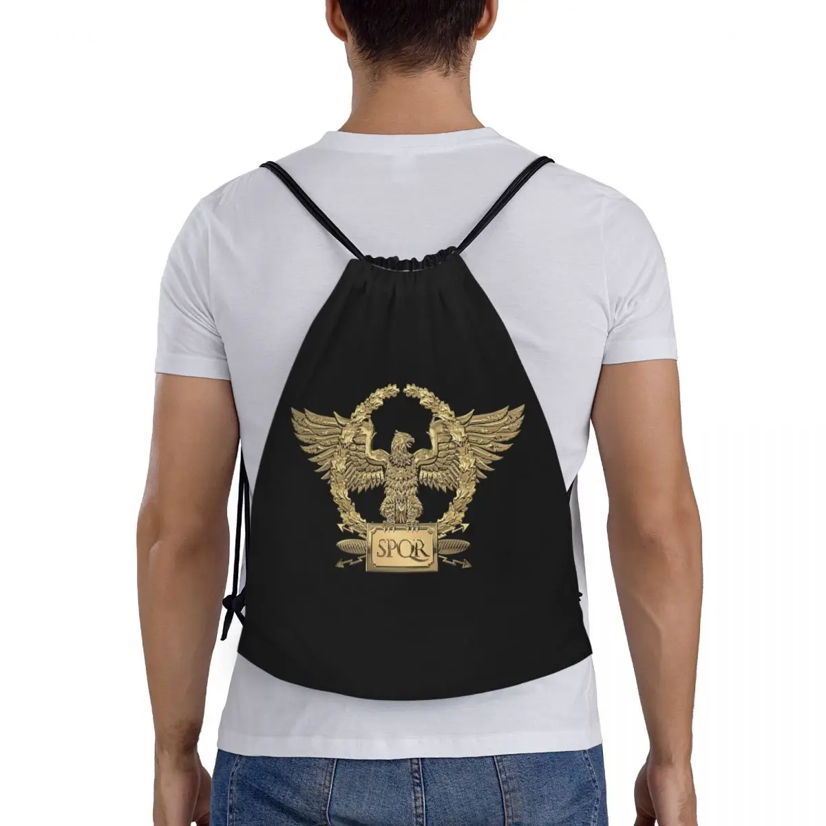 Custom Gold SPQR Roman Imperial Eagle húzózsinóros hátizsák táskák Női férfi könnyű edzőtermi sport zsákzsákok utazáshoz