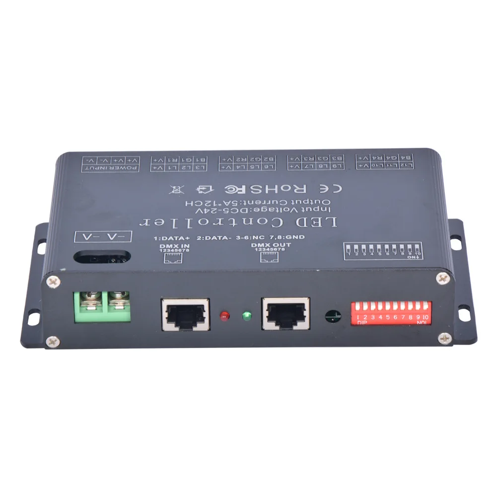 DC 5V-24V 12 csatorna DMX 512 RGB LED szalag vezérlő DMX dekóder Dimmer meghajtó használata LED szalag modulhoz