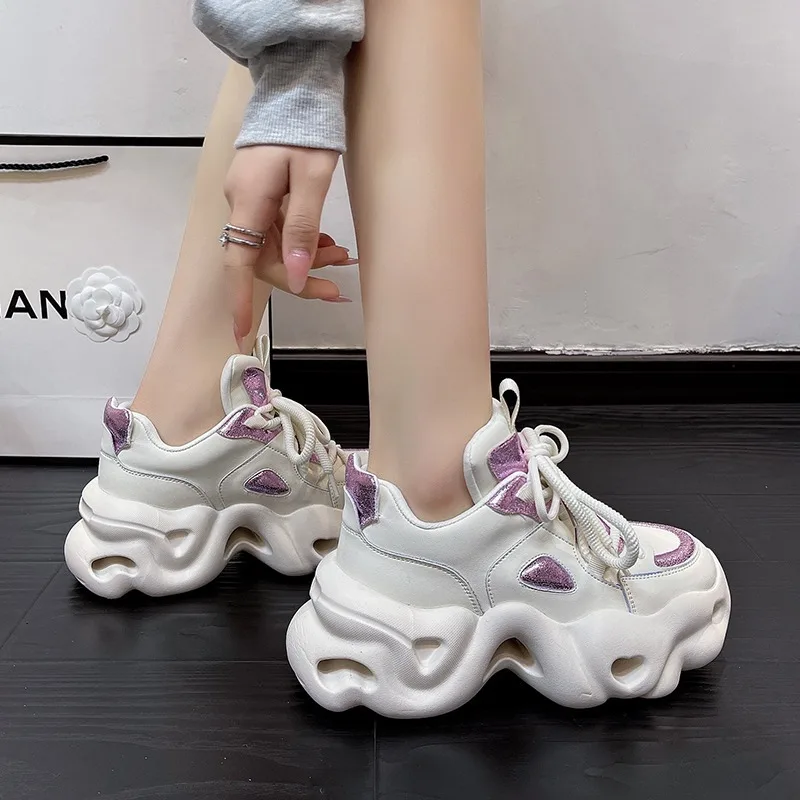 Divat Chunky Sneakers Women Őszi Fűzős Platform sportcipők 5CM vastag alsó magas sarkú cipő Női tornacipők Apa cipője Nő