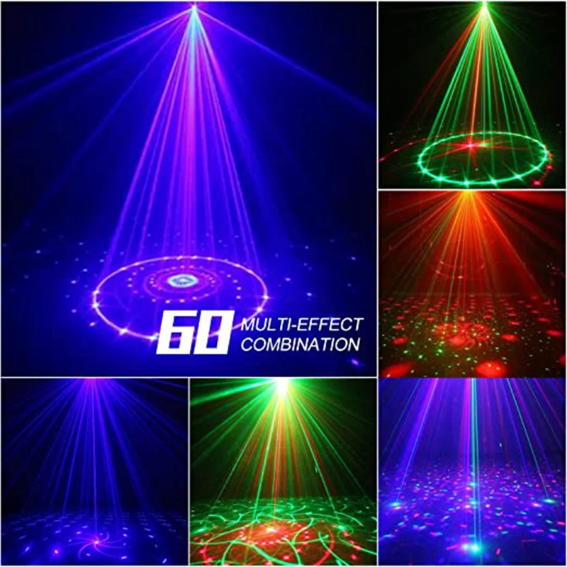 DJ színpadi lámpák távirányítóval és hangaktiválással, Disco 3 az 1-ben LED világítási effektus mód 60 fénymóddal,