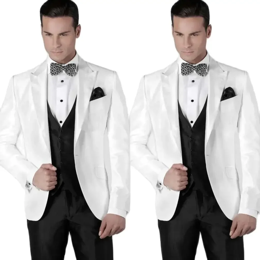 Elegáns menyasszonyi öltönyök férfiaknak Luxus csúcshajtóka egymellű 3 részes alkalmi formális esküvői vőlegény szmokingjelmez homme 2023