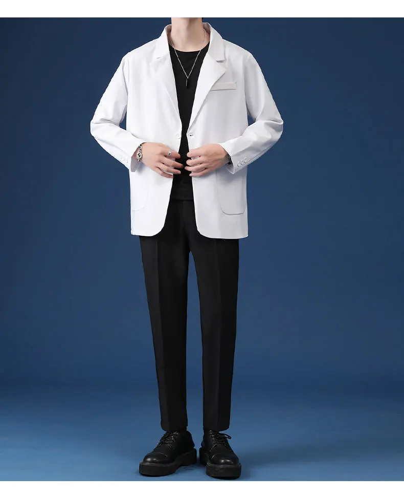 Fehér blézer Férfiak túlméretezett tavasz ősz Koreai divat alkalmi öltöny dzseki Streetwear ruhák Egymellű felsők Haradzsuku kabát