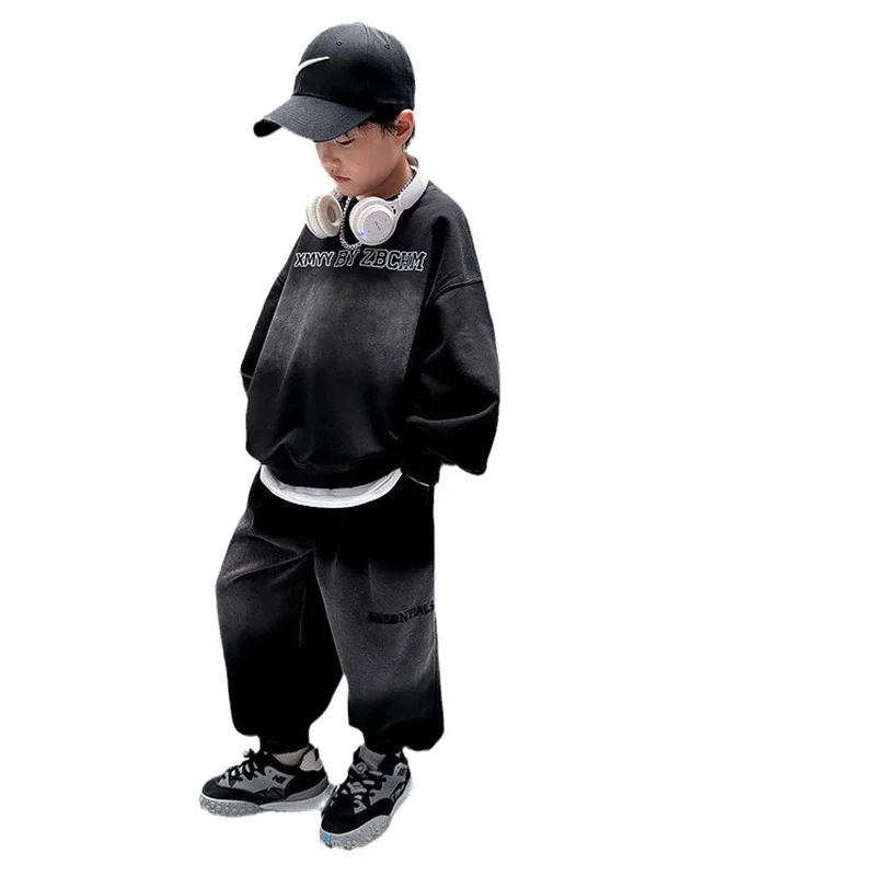 Fiú pulóverek +nadrág pamut gyerek sportruhák 2db/szett 2023 Black Jean Winter Őszi Iskola Tinédzserek Tréningruha Gyerekek Se