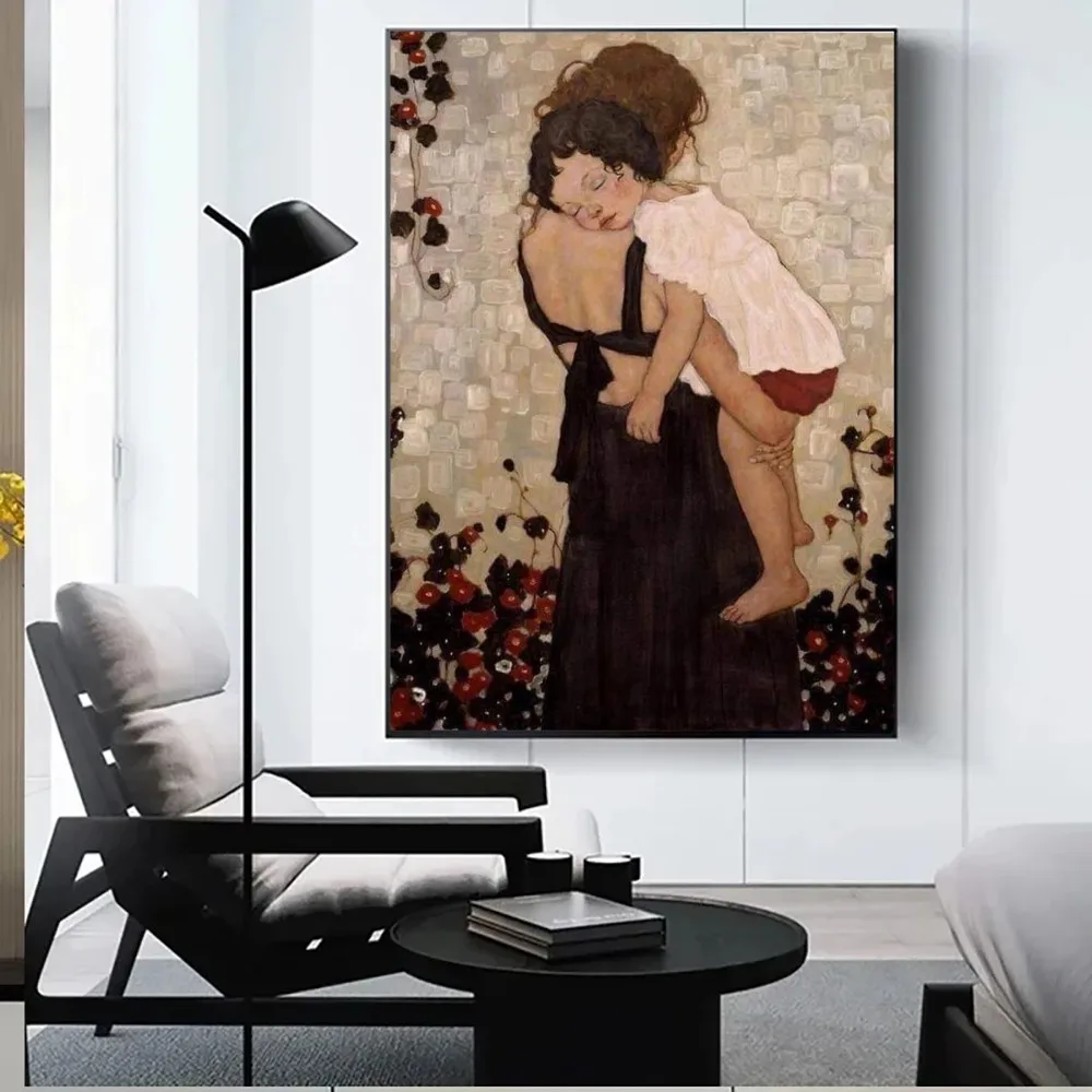 Gustav Klimt Híres festmény Anya baba poszter Kraft papír Vintage poszter Falfestmény Festészet Tanulmányi matricák Falfestés