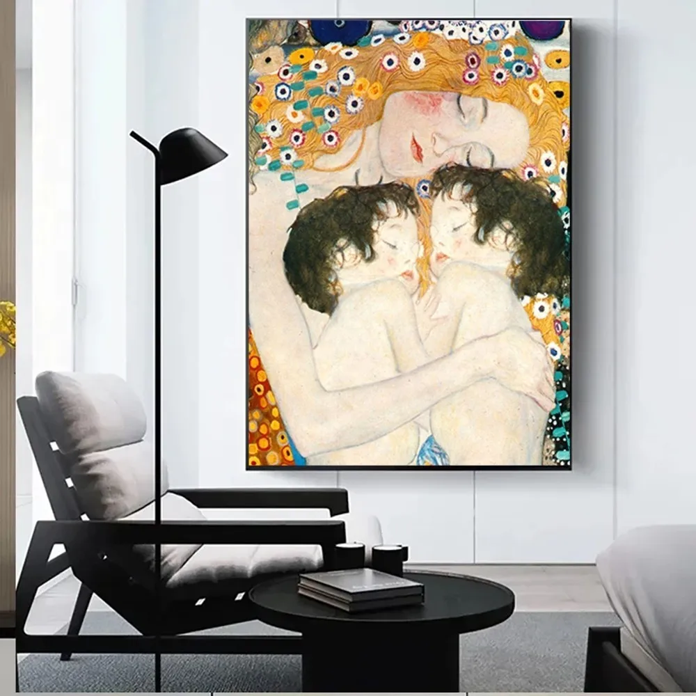 Gustav Klimt Híres festmény Anya baba poszter Kraft papír Vintage poszter Falfestmény Festészet Tanulmányi matricák Falfestés