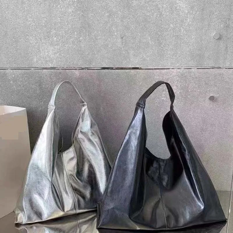 HIGHREAL női nagy ezüst PU bőr válltáska női kézitáskák Új koreai divat hónalj táska női design Tote Ba