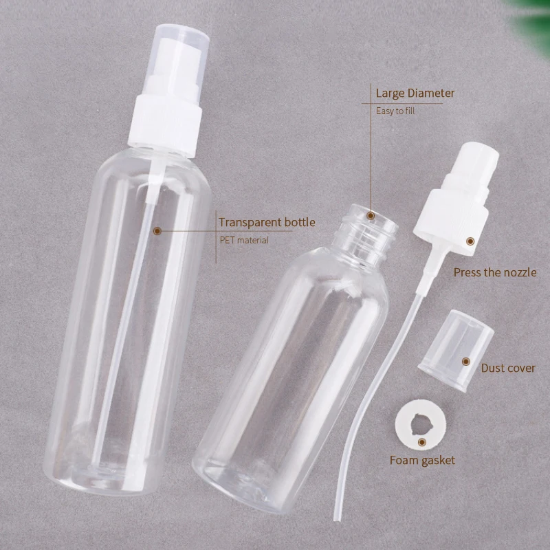 Hordozható üres spray fertőtlenítő palackok Újratölthető palackok utazás átlátszó műanyag parfümös palack Mérgező mentes és biztonságos