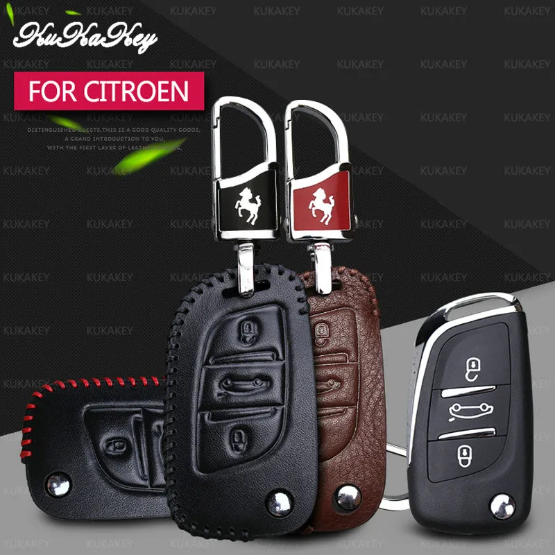 Hot Sale autókulcstok Citroen C4L C5 valódi bőr távoli flip kulcsos táskatartó Citroen C4L C5 kulcstartó Kulcstartó embléma