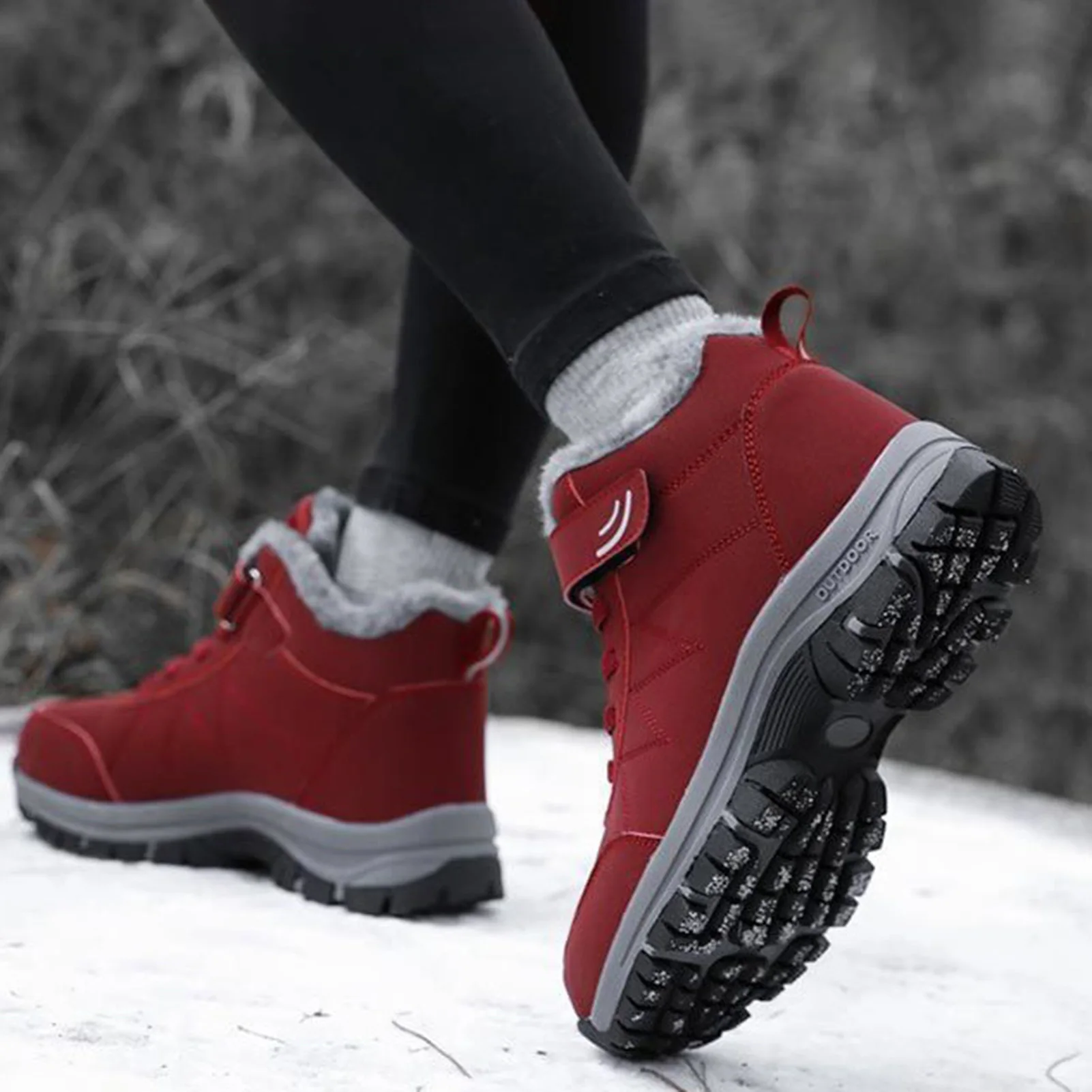 Hó Téli meleg tornacipők Kényelmes csúszásgátló Szőrmével bélelt bokacipő túrázáshoz Utazás Munka