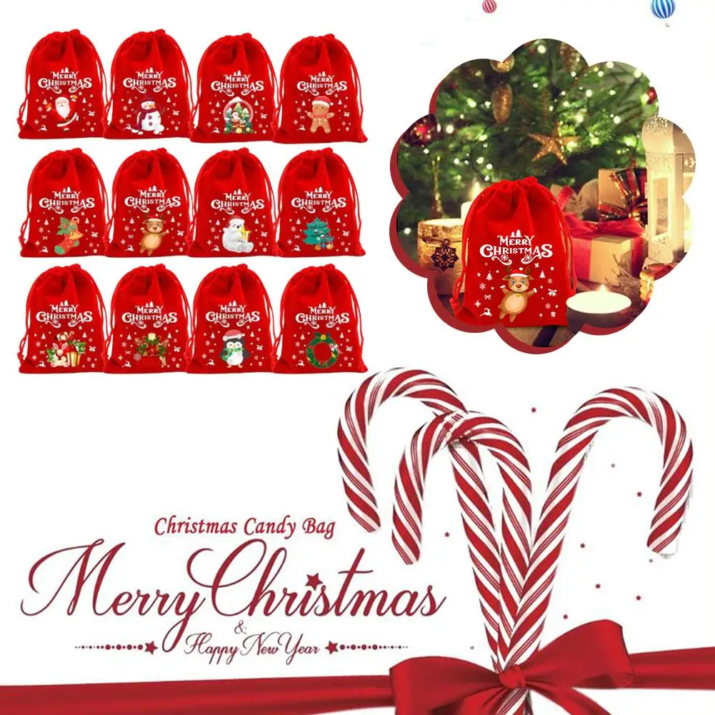 Karácsonyi bársony táskák Adventi naptár Karácsonyi ajándéktáskák Cukorka ékszertáskák tasak Karácsonyi csomagolás húzózsinór B9E4