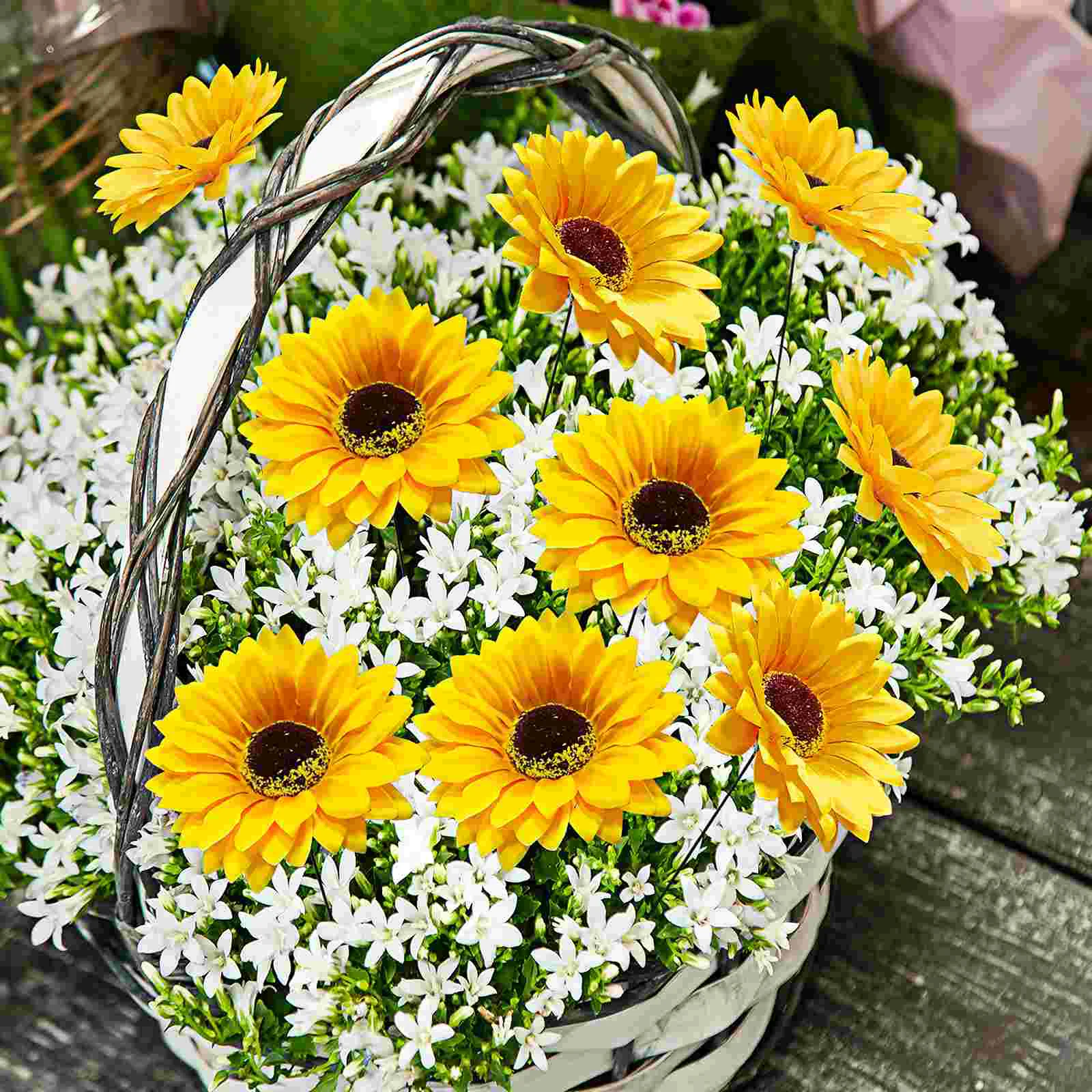Kert napraforgó cövek sárga virágcserép pick gyep selyem virág cövek dekoráció váza töltőanyag ültető betét udvari dekoráció