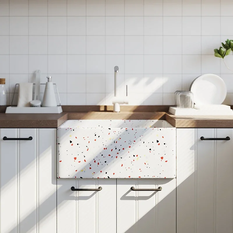 Kerámia nyitott stílusú konyhai mosogató félig beágyazott medence Amerikai mosogató mosómedence