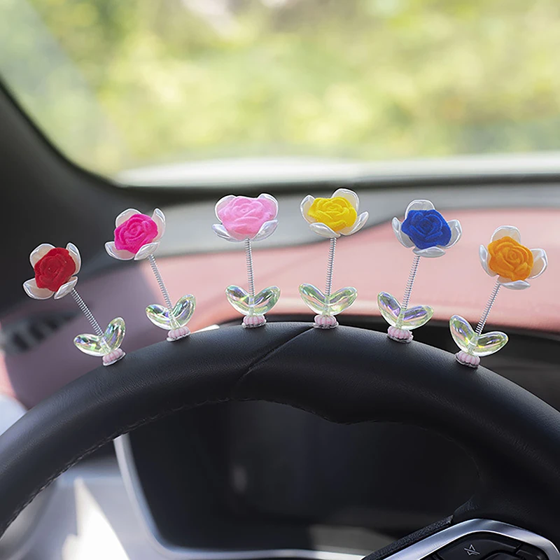 Kreatív virágos autó díszek fej virág automatikus műszerfal panel dekoráció dísz autó belsőépítészet