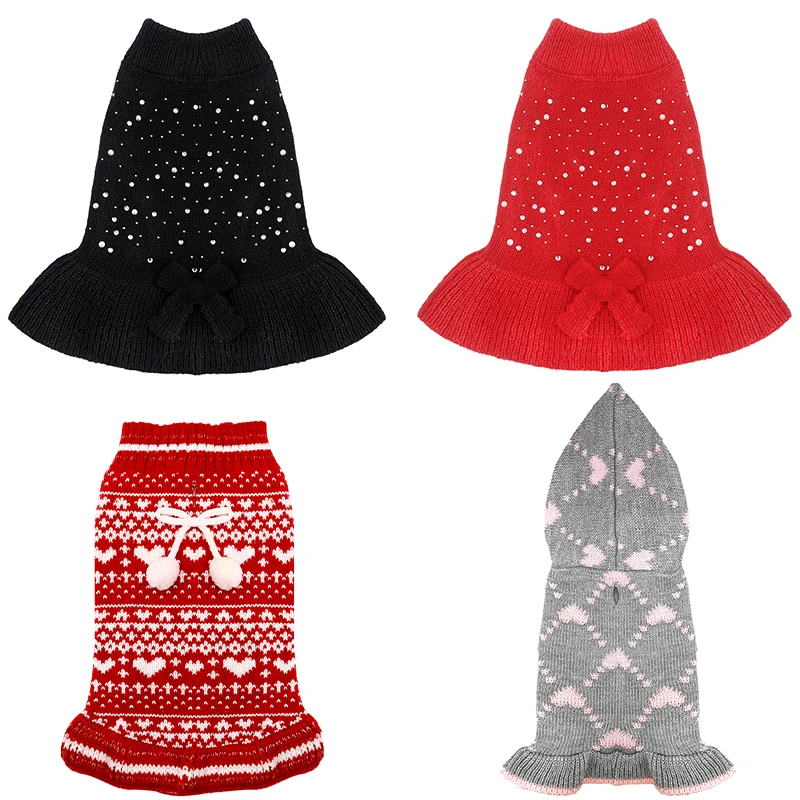 kutya garbós pulóver kötöttáru lányoknak Luxus pulóver ruha Meleg téli karácsonyi pulóverek kis, közepes kutyáknak Nő