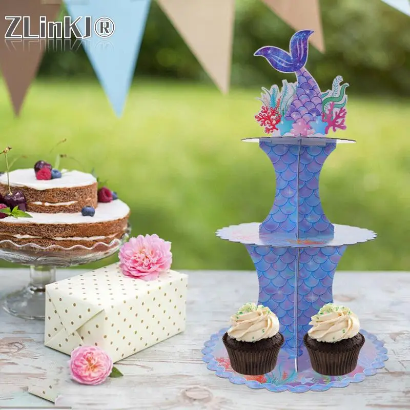 Kék csíkos sellő torta állvány sellő téma parti dekoráció babaváró lánynak 1. születésnapi zsúr kellékek esküvői torta állvány